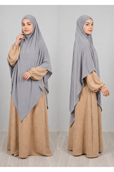 AHRAR tesettür Full Size Triangle Sandy Souffle Khimar Hijab Scarf Gray