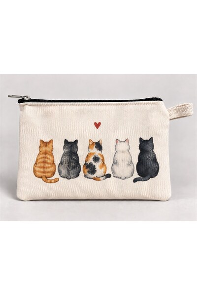 Mor Mürekkep Husă pentru creioane cu fermoar cu imprimeu Five Cats 20x10 cm