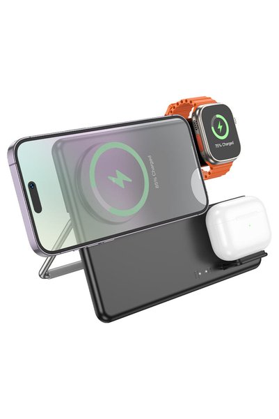 Hoco Stație de încărcare wireless iWatch Series 5V 3A, Suport de birou magnetic 3 în 1, Negru
