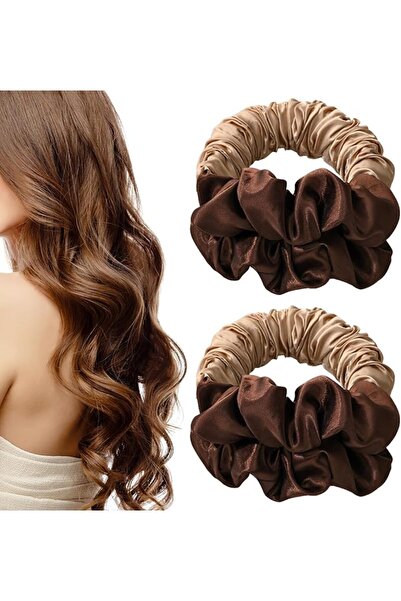 ALMEKAQUZ 2 Pack Heatless Hair Curler,Brown