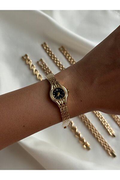 Lillianna Kadın Gold Siyah Kadran Kol Saati Vintage Analog Quartz Zarif Klasi...