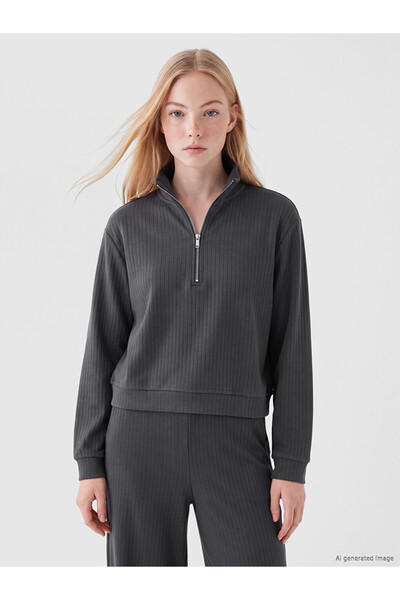 LC Waikiki Peak New Season Anthracite Soft Touch Oversize Women's Sweatshirt