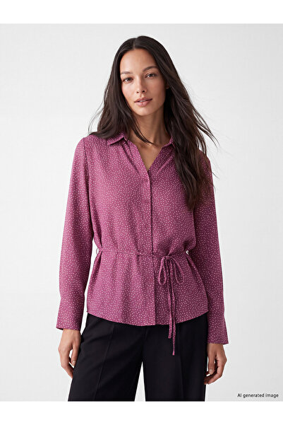 LC Waikiki Vizyon New Season Pink Polka Dot Belted Satin Women's Shirt
