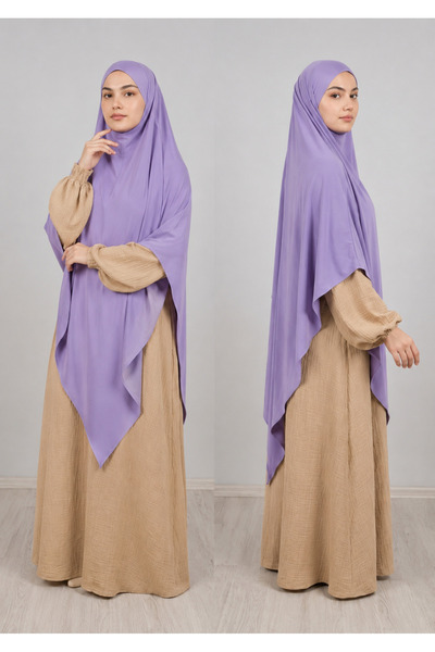 AHRAR tesettür Full Size Triangle Sandy Souffle Khimar Hijab Scarf Lilac