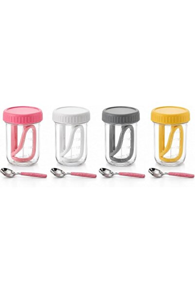 GENERAL BAWABA Overnight Oats Glass Jars with Lids & Spoons – 4 Pack 300–350m...