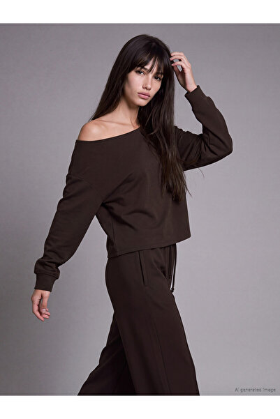 LC Waikiki Brown Boat Neck Soft Touch Women's Sweatshirt