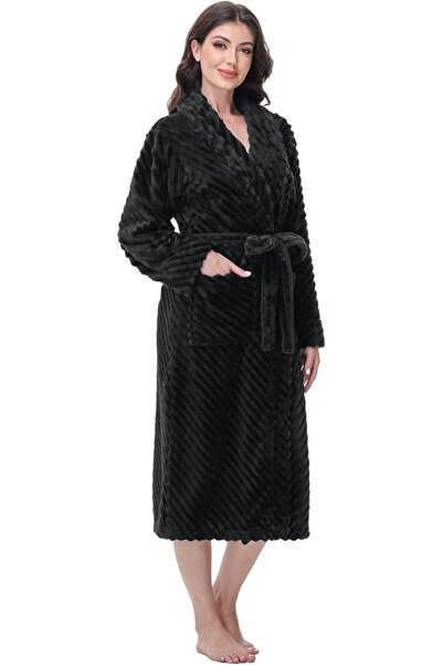 EXCEFORE Women’s Premium Plush Fleece Bathrobe - Super Soft Cozy Long Robe wi...