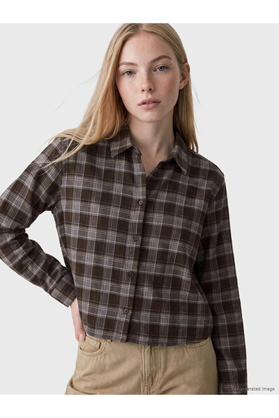 LC Waikiki Vizyon New Season Brown Plaid Oversize Women's Lumberjack Shirt
