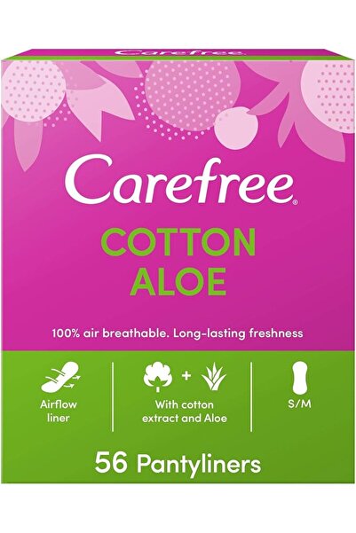 Carefree فوط صحية يومية عادية من القطن مع الألوة فيرا، 56 فوطة صحية، توفر نظا...