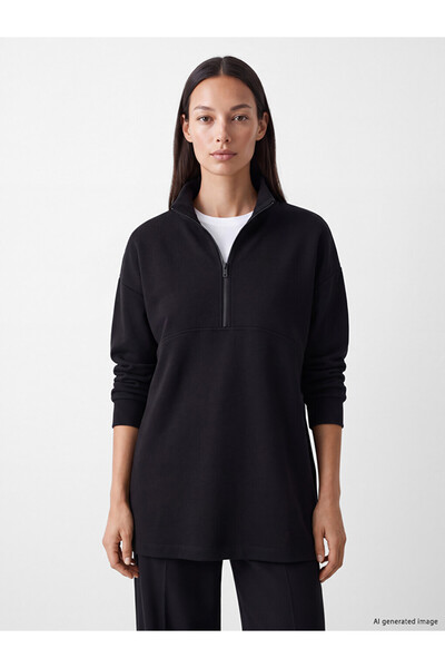 LC Waikiki Ozmarka New Season Black Oversize Soft Touch Women's Sweatshirt Tunic
