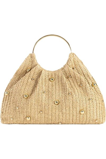 Generic Elegant Straw Evening Handbag with Metal Handle, Beaded Design, 34x20...