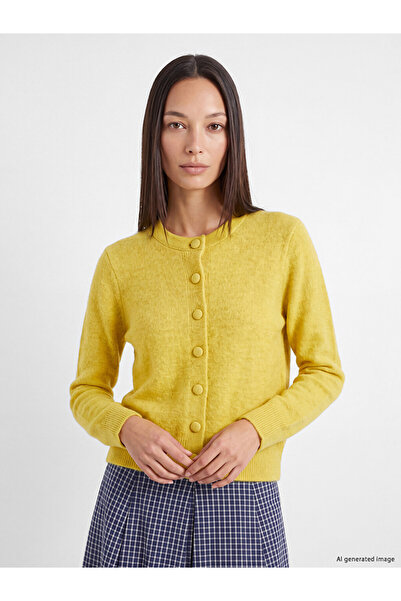 LC Waikiki Vizyon New Season Yellow Crew Neck Women's Knitwear Cardigan