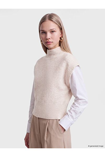 LC Waikiki Vizyon New Season Beige Stand Collar Women's Knitwear Sweater