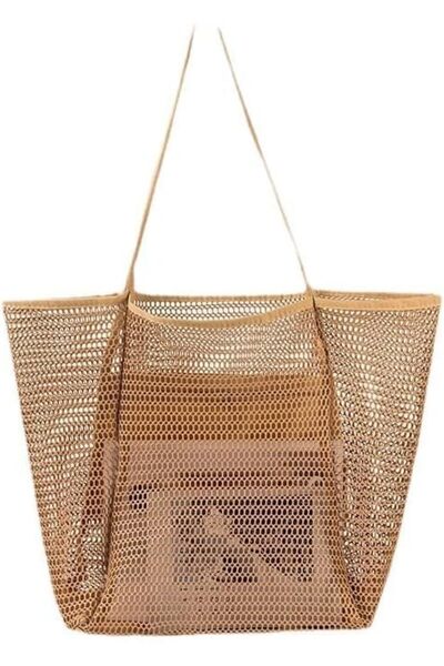 ALMEKAQUZ Mesh Beach Bag for Women, Woven Straw Beach Tote Bag Waterproof wit...