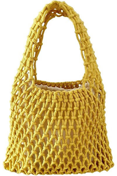 Bukela Cotton Rope Handbag, Crochet Beach Bag Drawstring Woven Small Tote Bag...