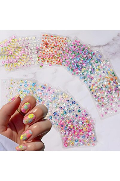 AZONEE 30-Sheet 3D Self-Adhesive Colorful Nail Stickers - Flower, Heart, Butt...