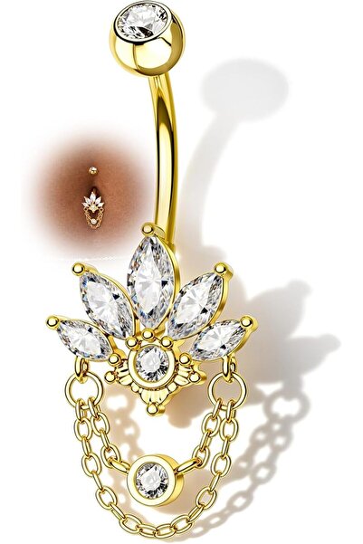 GENERAL COCHARM 14G Lotus Belly Button Rings Dangle Belly Navel Rings for Wom...