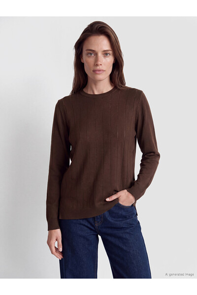 LC Waikiki Lcw Grace Brown Crew Neck Striped Women's Knitwear Sweater