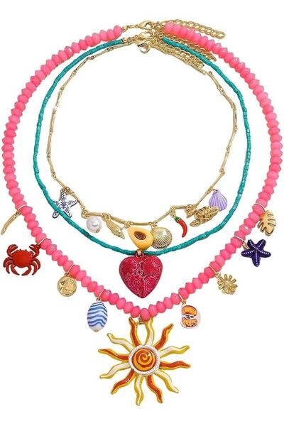 SYOSI Bohemian Beaded Necklace for Women Multilayer Gold Chain, Sun Starfish ...