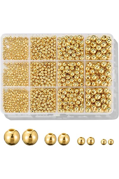 KASTWAVE 1100 Pcs Smooth Round Beads Set, 3/4/6/8mm Gold Spacer Beads for Jew...