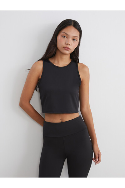 LC Waikiki Vizyon New Season Black Crew Neck Women's Athlete Tank Top