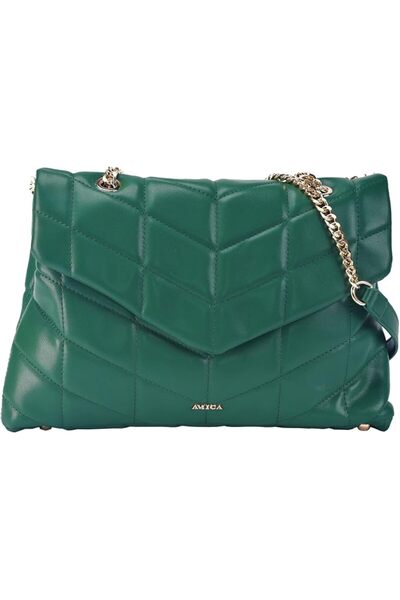 Amica Chips AMICA Natalia Women's Soft Puffer Quilted Leather Crossbody Green...
