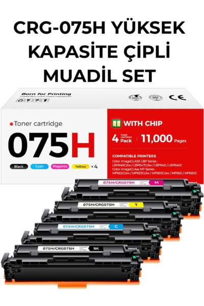 Canon CRG-075H Çipli Muadil Set - Color imageCLASS MF662Cdw MF663Cdw MF665Cdw...