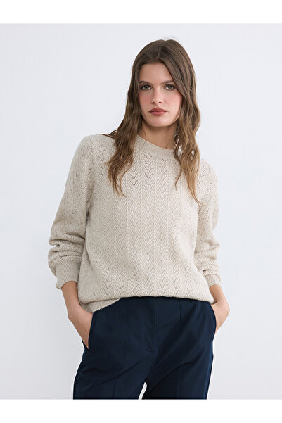 LC Waikiki Ozmarka New Season Beige Crew Neck Shiny Textured Women's Knitwear...