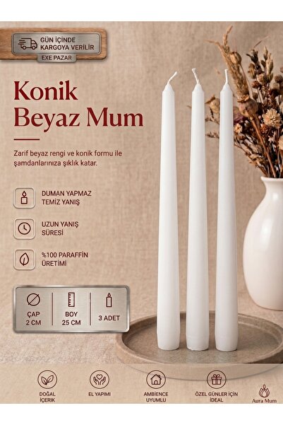 exemum EXEPAZAR Beyaz Kokusuz Dumansız Uzun Süre Yanış 100% Parafin Dekoratif...