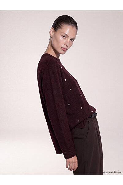 LC Waikiki Plum Crew Neck Stone Women's Knitwear Sweater