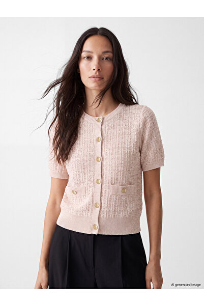 LC Waikiki Vizyon New Season Pink Self-Patterned Women's Knitwear Cardigan