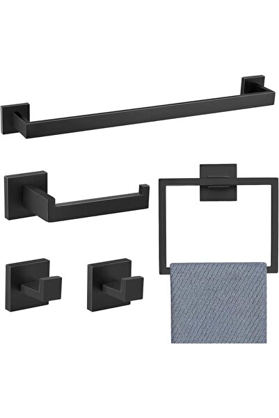 TNOMS 5 Pieces Bathroom Hardware Accessories Set Black Towel Bar Set Wall Mou...