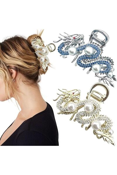 Tazweeq Rhinestone Dragon Hair Clips for Women, 2 Pack Metal Claw Clamps for ...