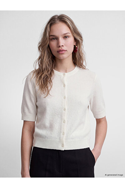 LC Waikiki Vizyon New Season Ecru Crew Neck Women's Knitwear Cardigan