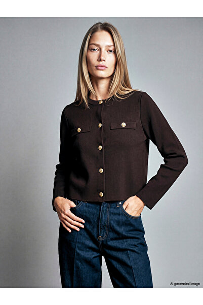 LC Waikiki Vizyon New Season Brown Crew Neck Women's Knitwear Cardigan