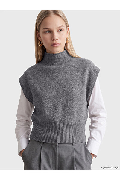 LC Waikiki Vizyon New Season Gray Stand Collar Women's Knitwear Sweater