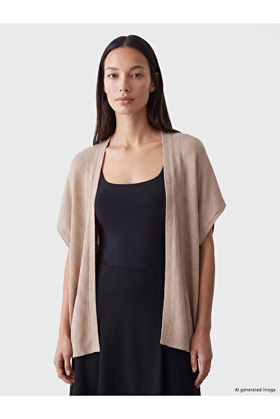 LC Waikiki Özmarka New Season Beige Shawl Collar Oversize Women's Knitwear Ca...