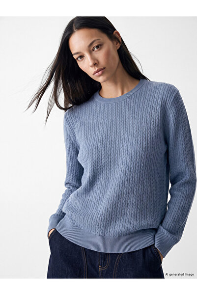 LC Waikiki Peak New Season Blue Crew Neck Patterned Women's Knitwear Sweater
