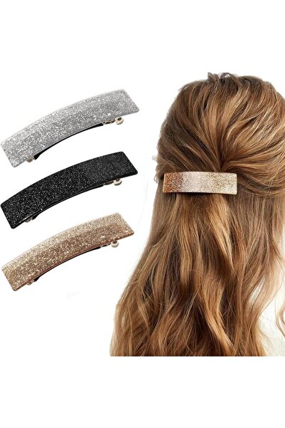 OriTi 3 Pieces Glitter Hair Barrettes, French Hair Clip, No Slip Barrettes fo...