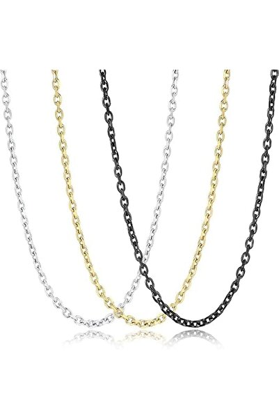 SYOSI 3 Pcs Stainless Steel Chain Necklaces for Men & Women, Silver Gold Blac...