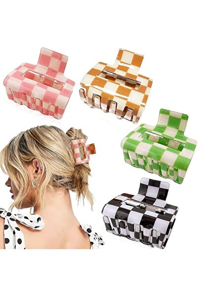 AZONEE 4 Pack Checkered Y2K Claw Clips for Thin Hair, Cute 2" Aesthetic Barre...