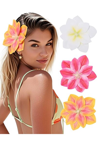 KASTWAVE 3Pcs Hawaiian Flower Hair Clips,5.5 Inches Artificial Flower Clips, ...