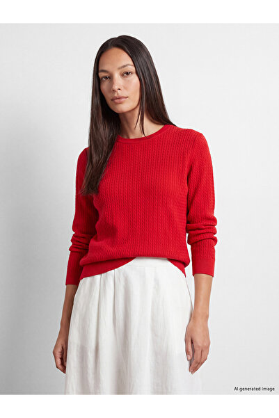 LC Waikiki Peak New Season Red Hair Braid Patterned Women's Knitwear Sweater