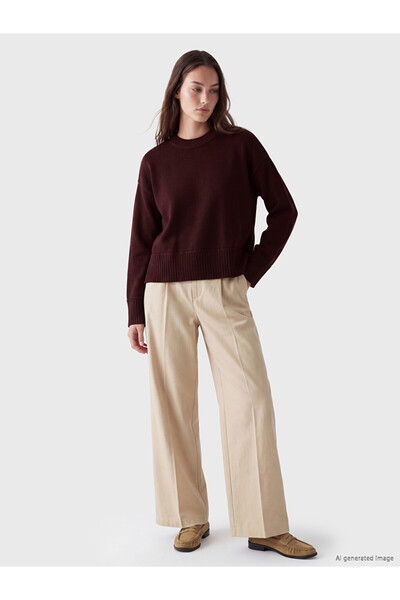 LC Waikiki Ozmarka New Season Burgundy Crew Neck Women's Knitwear Sweater