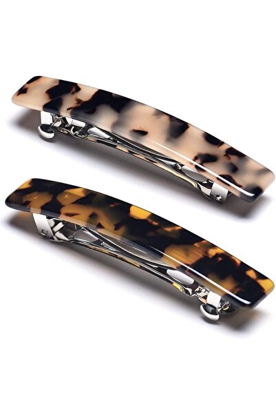 ASKIND 2Pcs French Design Hair Barrette Tortoise Shell Celluloid Rectangle Ha...