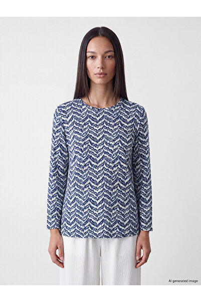LC Waikiki Peak New Season Blue Crew Neck Patterned Women's T-Shirt