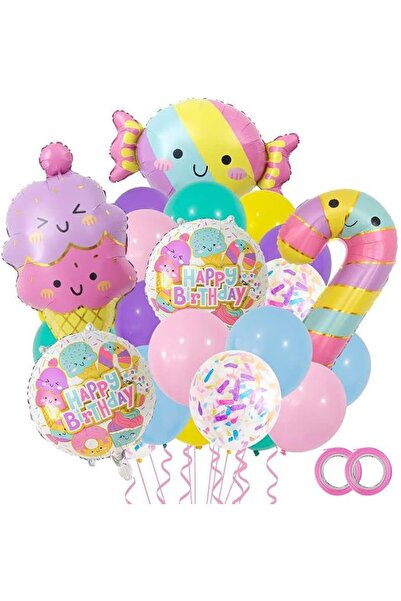 Yelajoy 26PCS Candy Ice Cream Balloon Decoration Set, Pastel Rainbow Latex Ba...