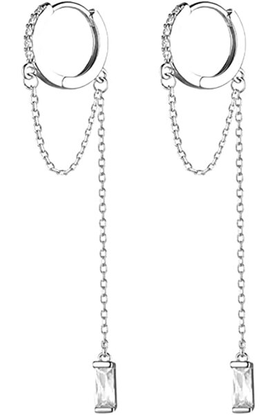 KASTWAVE Solid 925 Sterling Silver CZ Hoop Earrings Chain, Hoop Earrings Tass...