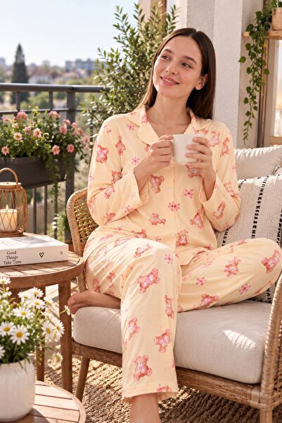 Arvin Pijama Düğmeli Gömlek Yakalı Desenli Pijama Takım