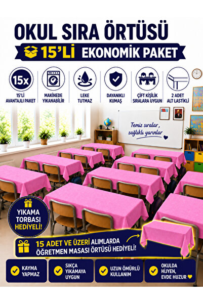 GÜLHOME 15'Li Okul Sıra Örtüsü Lastikli A kalite kumaş Leke Tutmaz